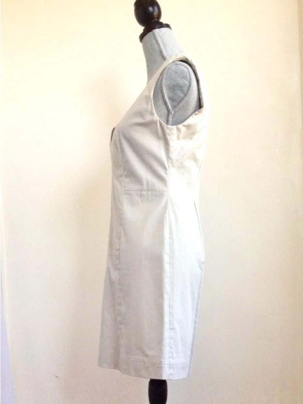 Vintage 2000s Hugo Boss Karna Deep V-Neck Sheath Dress US 8 Beige Officecore Y2K